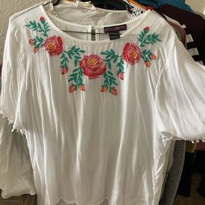 white floral blouse